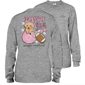 🆕 Simply Southern Game Day Vibes Long Sleeve Tee, Heather Gray, Large, NWT